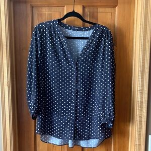NYDJ Navy and White Polka Dot Blouse